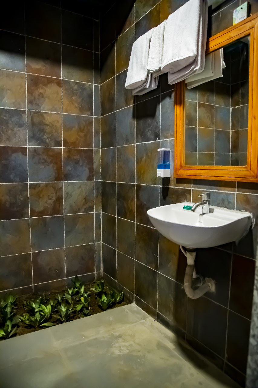 Cottage 2 (Room 102) — Modern Bathroom Vanity & Greenery